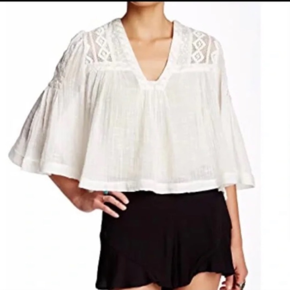 Free People Carry Me Away Gauze Cropped Swing Top White Size XS